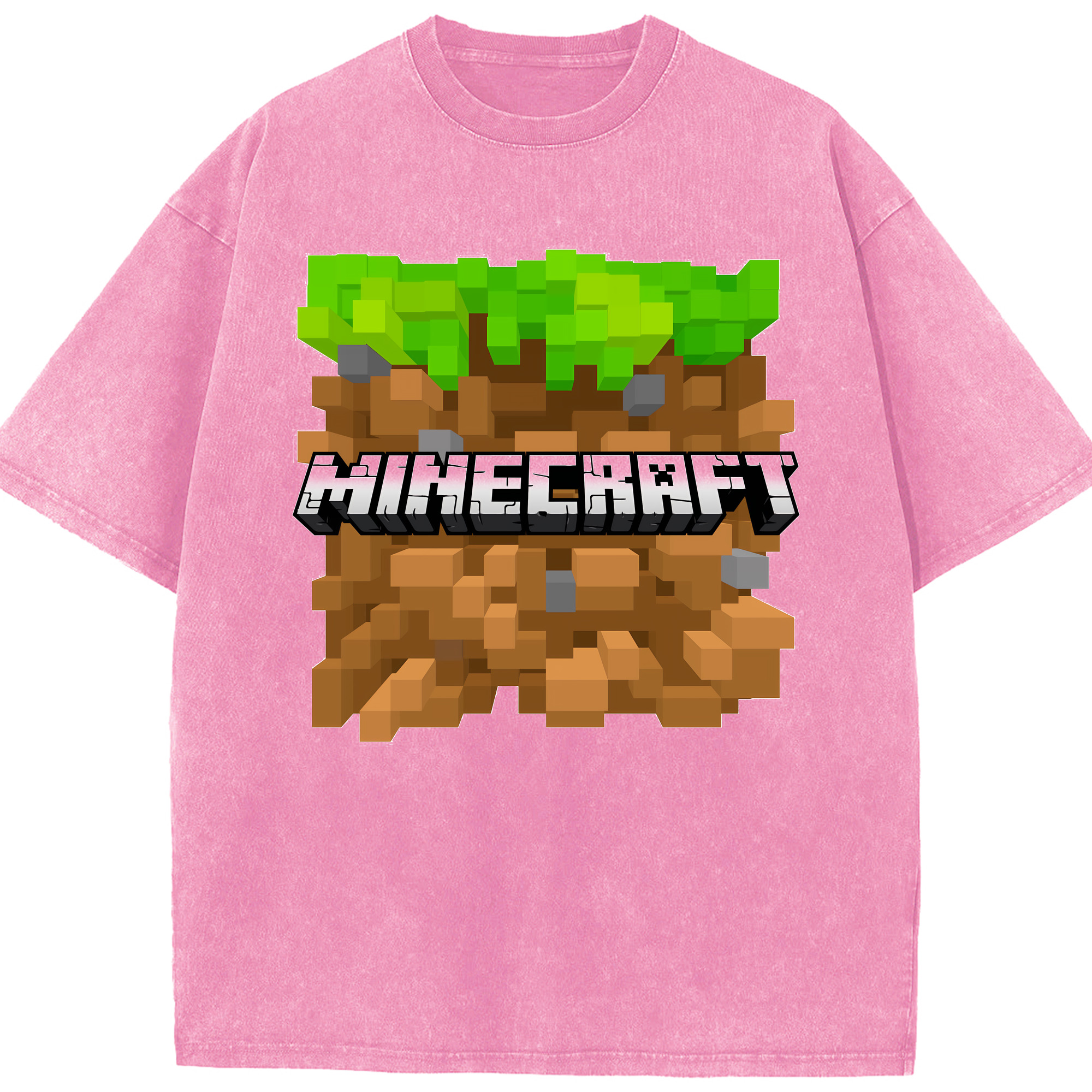 （画像用） マインクラフト ブロックの世界 Minecraft MC Block world 綿100% ヴィンテージ風 半袖Tシャツ（フロントプリント）